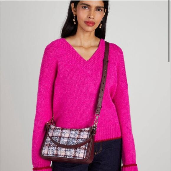 NWT Kate Spade medium Hudson tweed convertible bag in dark Merlot multi - Picture 2 of 13